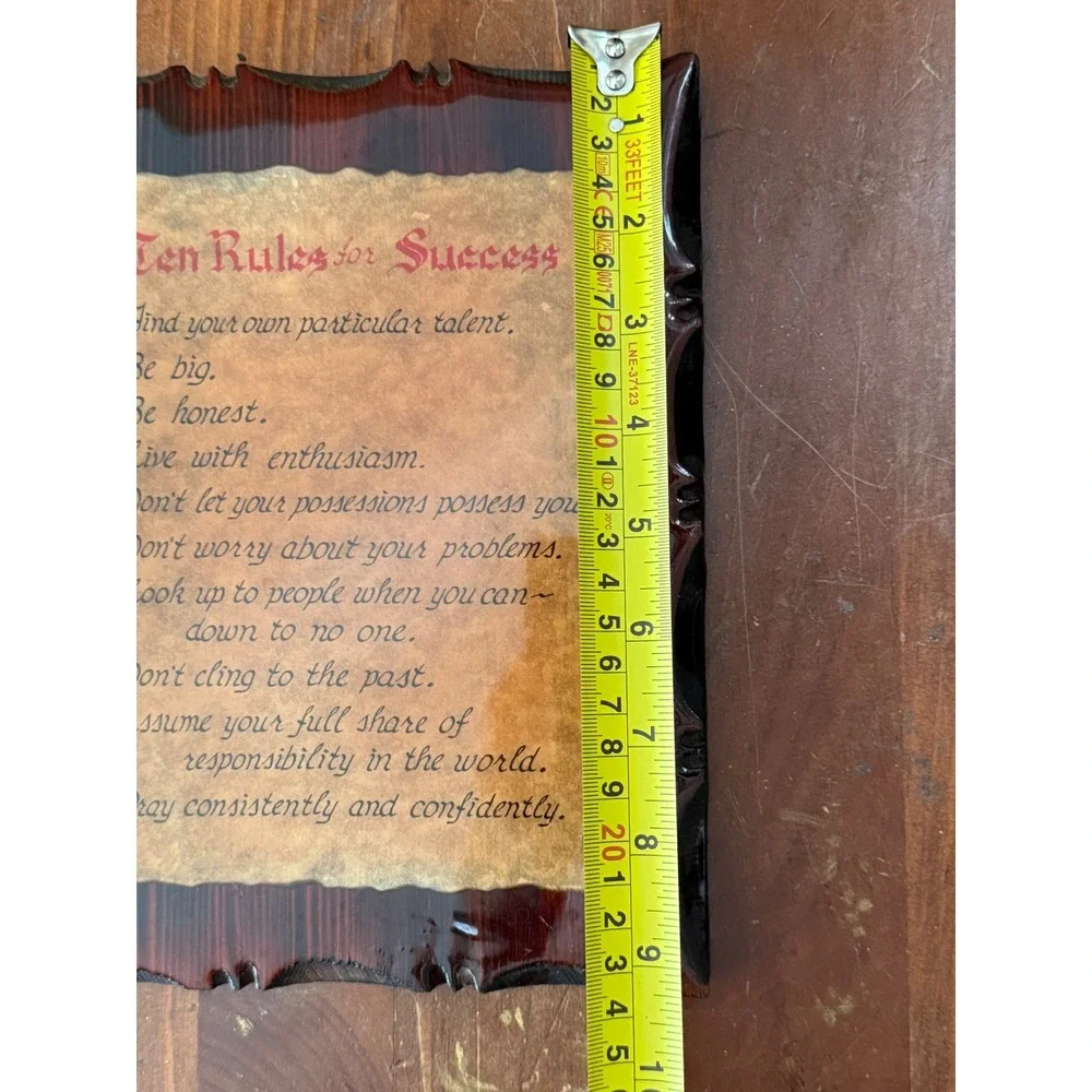 Vintage 1977 Ten Rules for Success Wood Plaque Decoupage Wall Art 9x7